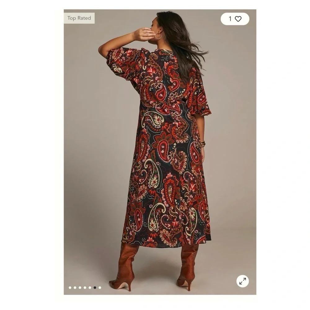 KACHEL x Anthropologie Paisley Puff Sleeve Midi Dress XS NWT Fall Boho - Picture 10 of 15